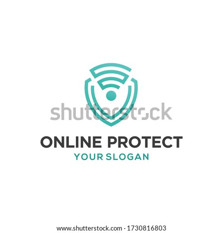 Shield combine with wireless or wifi icon logo design. Online protect logo. Online shield logo