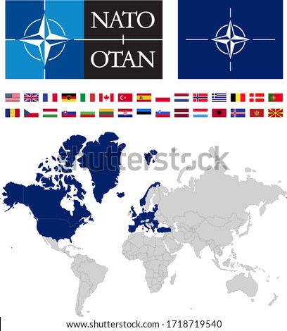 Map of NATO countries with logos and flags