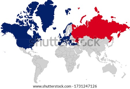 Map of world with nato countries and russia
