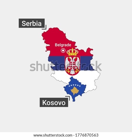 Map of Serbia and Kosovo with flag fills. Shape