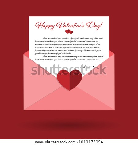 Vector illustration of Happy Valentines day letter. Valentines Day Vector Envelope isolated on red background. Love letter icon, flat style. 