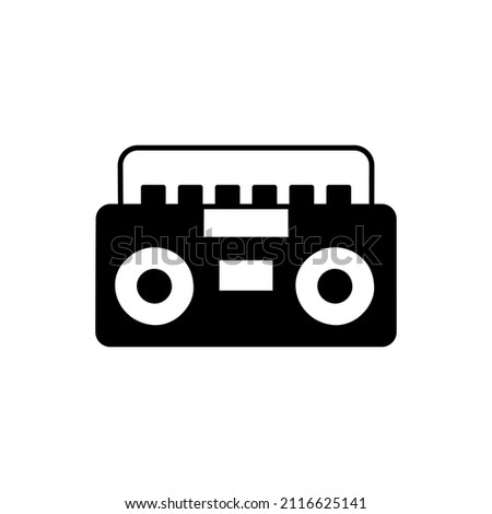 Boombox Icon in black flat glyph, filled style isolated on white background