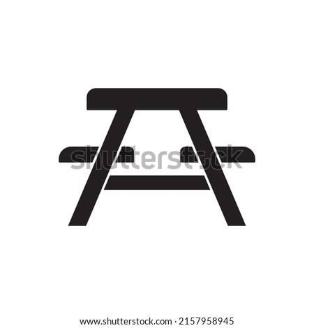 Picnic area, picnic table icon in black flat glyph, filled style isolated on white background