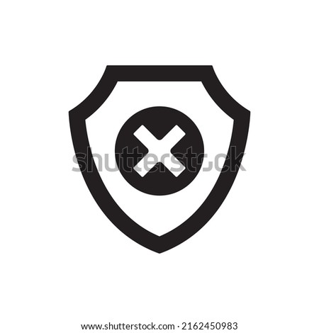 Security warning, shield warning icon in black flat glyph, filled style isolated on white background