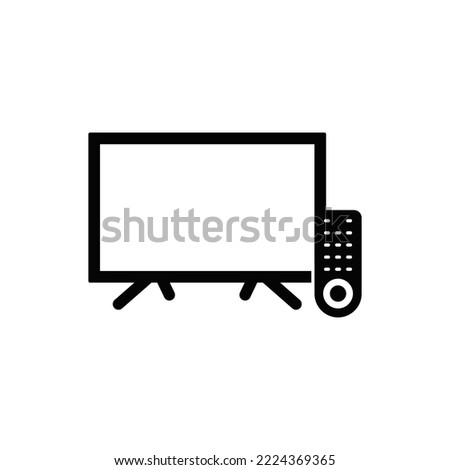 Smart TV and remote icon in black flat glyph, filled style isolated on white background