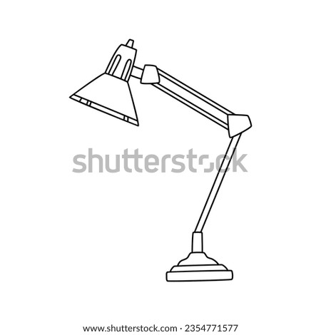 Desk lamp or table lamp isolate. Doodle Black line on white background vector illustration.