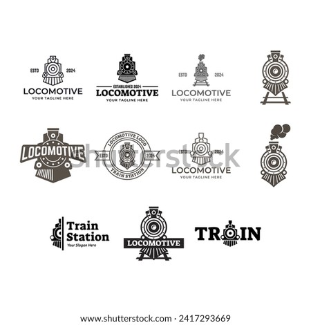 Set of Simple vintage old locomotive train logo design template illustration.