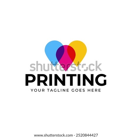 Printing company logo design with ink drop symbol on cyan, magenta, yellow, and color.