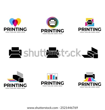 Printing company logo design with printer graphics  illustration with cyan, magenta, yellow, and black color.