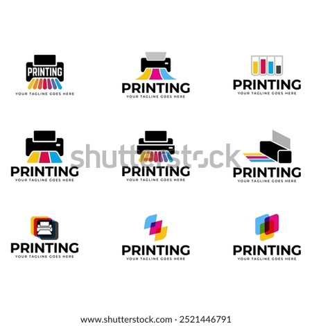 Printing company logo design with printer graphics  illustration with cyan, magenta, yellow, and black color.