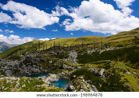 The Abudelauri lakes as called by the local residents are situated in far north of the eastern part of Caucasus Mountains at an altitude of 2500m in alpine zones at the foot of the Chiukhi Massif.