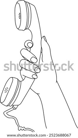 Woman hand holding a telephone, line art vector illustrationtration	