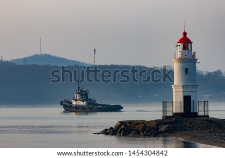 Tokarevsky lighthouse in Vladivostok in the fog Zdjęcia stock © 
