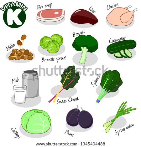 Set of 13 vitamin K sources. Vitamin K vector design.