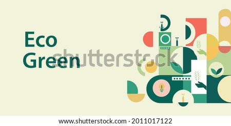 Eco green banner in flat style. Nature and cereals geometry minimalistic with simple shape and figure.Great for flyer, web poster, natural products presentation templates, cover design. Vector . Foto stock © 