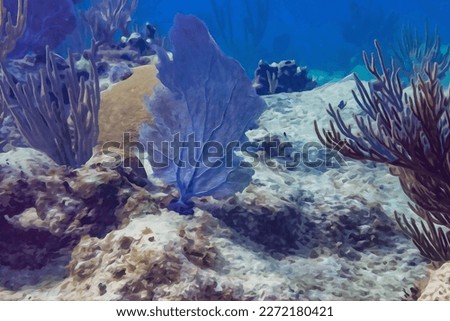 Digitally created watercolor painting of a natural underwater seascape showing the vast ecosystem of the ocean
