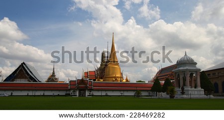 BANGKOK - THAILAND -  1 NOVEMBER 2014 : Landscape and Pagodas in Wat Phra Kaew (the temple in grand palace) on Bangkok, Thailand