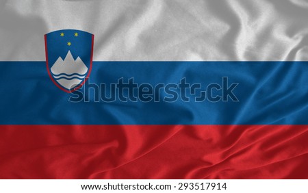 Slovenia flag on the fabric texture background,Vintage style