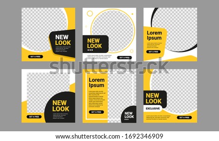 Set of Editable minimal square banner template. Black and yellow background color with stripe line shape. Suitable for social media post and web internet ads. Vector illustration with photo college Foto stock © 