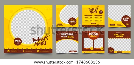 
Set of Editable square banner template design for food post on instagram. Suitable for Social Media Post restaurant and culinary digital Promotion. Red and Yellow background color shape vector.