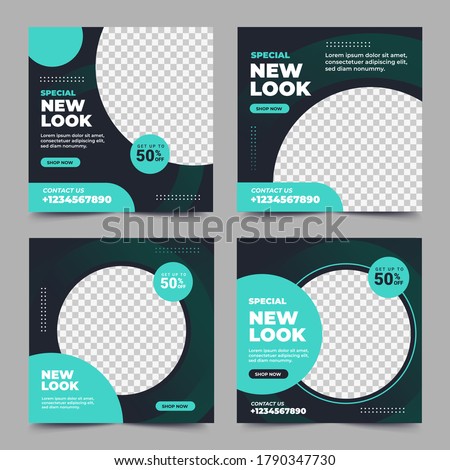 Set of Editable minimal square banner template. Black and green background color with stripe line shape. Suitable for social media post and web internet ads. Vector illustration with photo college