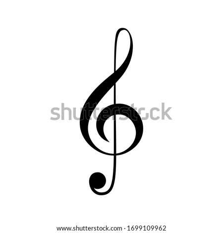 Black sign musical treble clef or violin key. Vector stock icon isolated on a white background