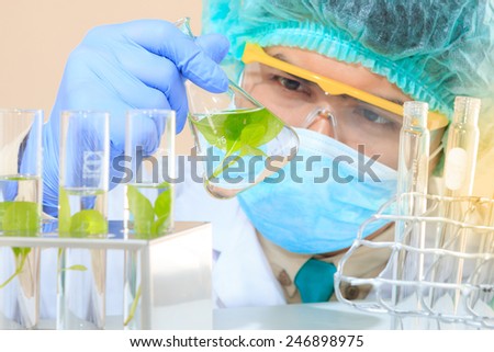A researcher is doing his chemical lab research at laboratory.