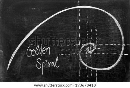 Fibonacci spiral and golden section on blackboard