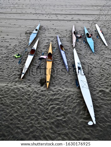 Similar – Image, Stock Photo Many canoes ready to go out