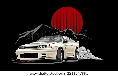 JDM car drifting illustration. Fit for t-shirt and poster. This illustration is designed for jdm car lovers. Automotive art collection