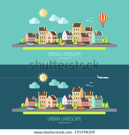 Flat design urban landscape illustration