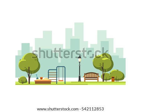 Public park in the city with children playground. Vector illustration. ストックフォト © 