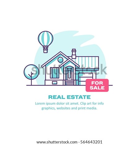 Real estate concept with house for sale. Vector illustration.