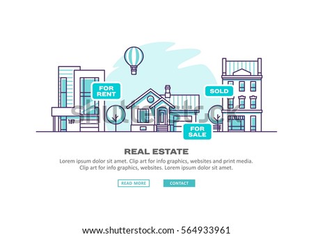 Real estate business concept with houses. Vector illustration.