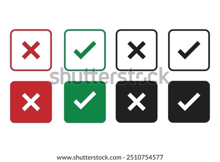 Set of check list and check mark style fill and outline button icon vector