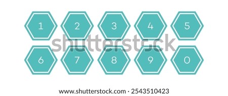 Bullet number point flat hexagon green pastel, number from 0 to 9 vector