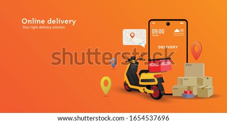 Online delivery service concept.perfect for landing page, delivery website, banner, background, application, poster, on mobile. Horizontal view