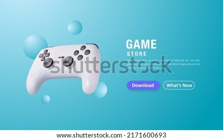 Realistic 3d game stick, online game store landing page concept. Vector illustration