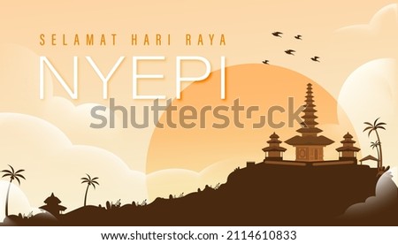 Bali's Day Of Silence And Hindu New Year Vector Illustration fit for Poster Banner and Template, Indonesain Bali's Nyepi Day, Hari Nyepi, Hindu Statue Silhouette and Temple