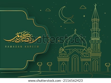 Ramadan Kareem Design with Mosque Line Art Background Vector illustration