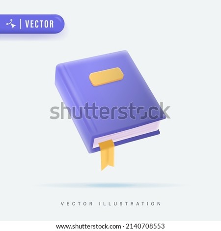 3D Realistic Purple Closed Book Vector Illustration. Book Logo, Icon or Symbol in Isolated White Background. Mock up for educational book and literature publishers.
