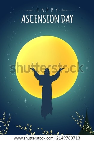Happy Ascension Day Design with Jesus Christ in Heaven Vector Illustration.  Illustration of resurrection Jesus Christ. Sacrifice of Messiah for humanity redemption.  Сток-фото © 