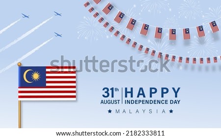 Happy 31st August Malaysia Independence Day Vector Illustration. Petronas Tower Design for 65th National Day Poster Banner Template. Twin Tower and Flag of Malaysia