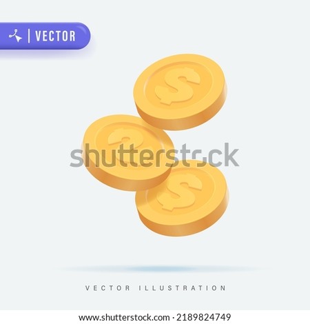 3D Realistic Coin Vector Illustration. 3d gold coin isolated on a white background.  US dollar coins. Bank and investment concept