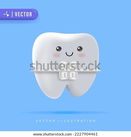 3D Realistic Tooth Braces Vector Illustration. Orthodontic Dentistry. 