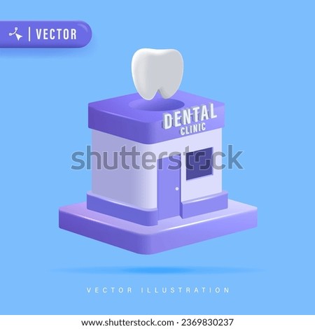 3D Realistic Purple Dental Clinic over Blue Isolated Background. Kids Dentistry