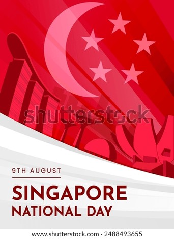 Singapore National Day Poster Design with Iconic Building in Singapore. Singapore Independence Day Vector Illustration