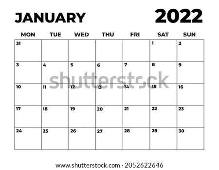 2022 Minimalist Black and White Calendar, Monday Start Printable Calendar, Plain calendar, Dated Monthly Planner, Simple Monthly Organizer, Landscape Monthly Planner January 2022