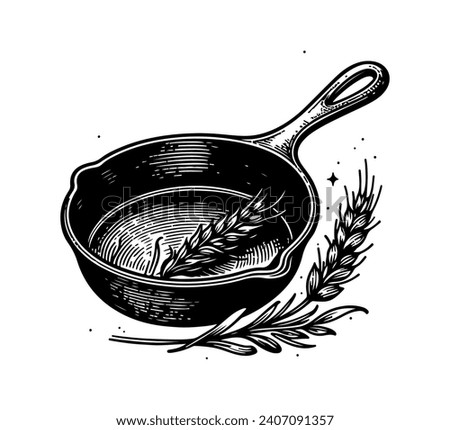 Cast iron skillet hand drawn vector graphic asset