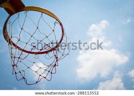 basketball hoop stand again blue sky in sunshine day